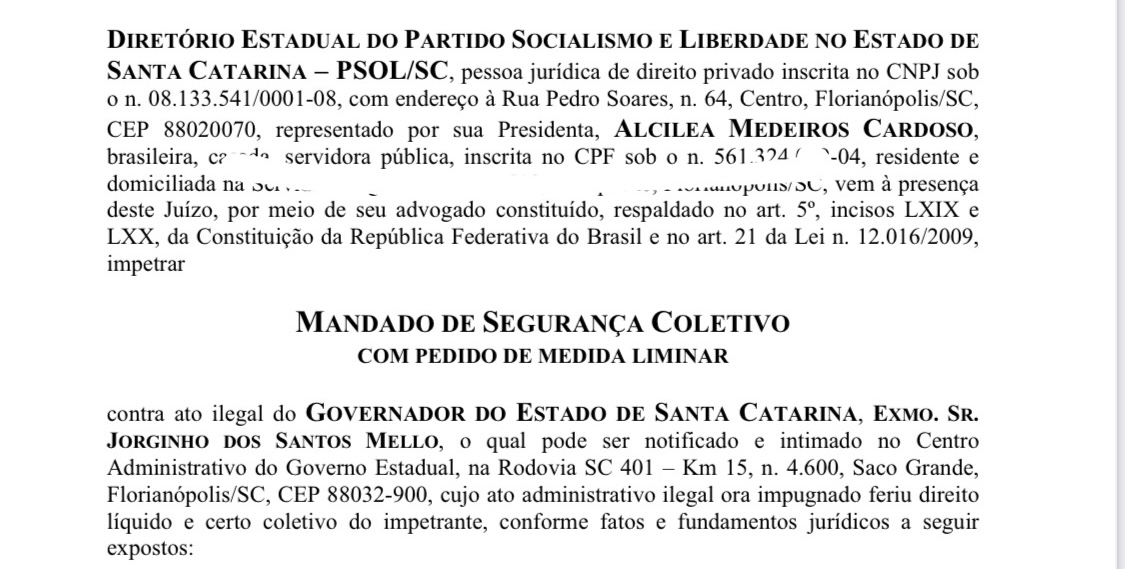 Psol Entra A O No Tj Sc Para Tentar Impedir Jorginho De Nomear