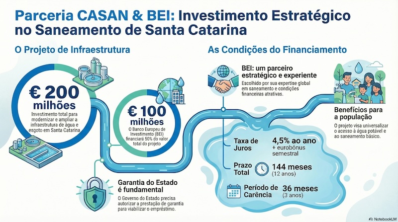 Entenda os detalhes do empréstimo aprovado da Casan junto ao Banco Europeu de Investimento (BEI) no valor de 100 milhões de euros